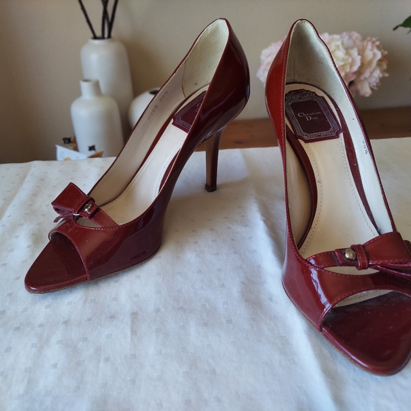Dior Red Stiletto Heels with Bow Detail - Picture 1 of 3